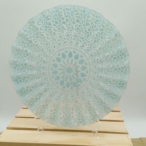 Large Ruffled Crackle Glass Blue White Fused Glass Plate Art